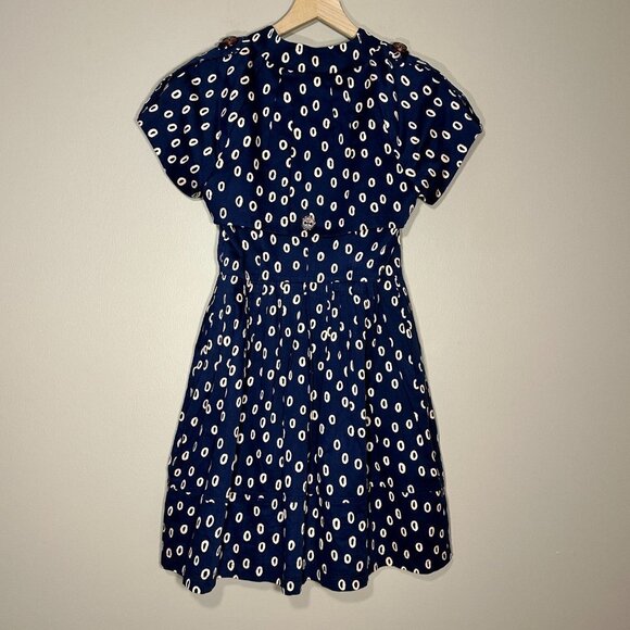 Women's S Reneevon Korea Version Fashion Dress Full Button Up Navy Circle Print - Picture 3 of 10
